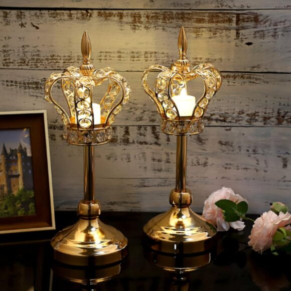 Golden Crown Candlesticks Crystal Candle Holders Tealights SET OF 4 Princess - Picture 16 of 16